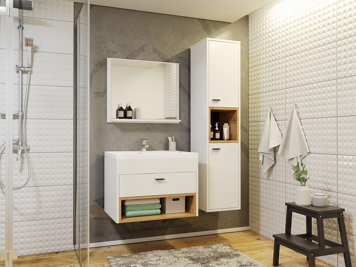Conjunto de mueble de baño Velum I (Blanco + Roble Artisan)