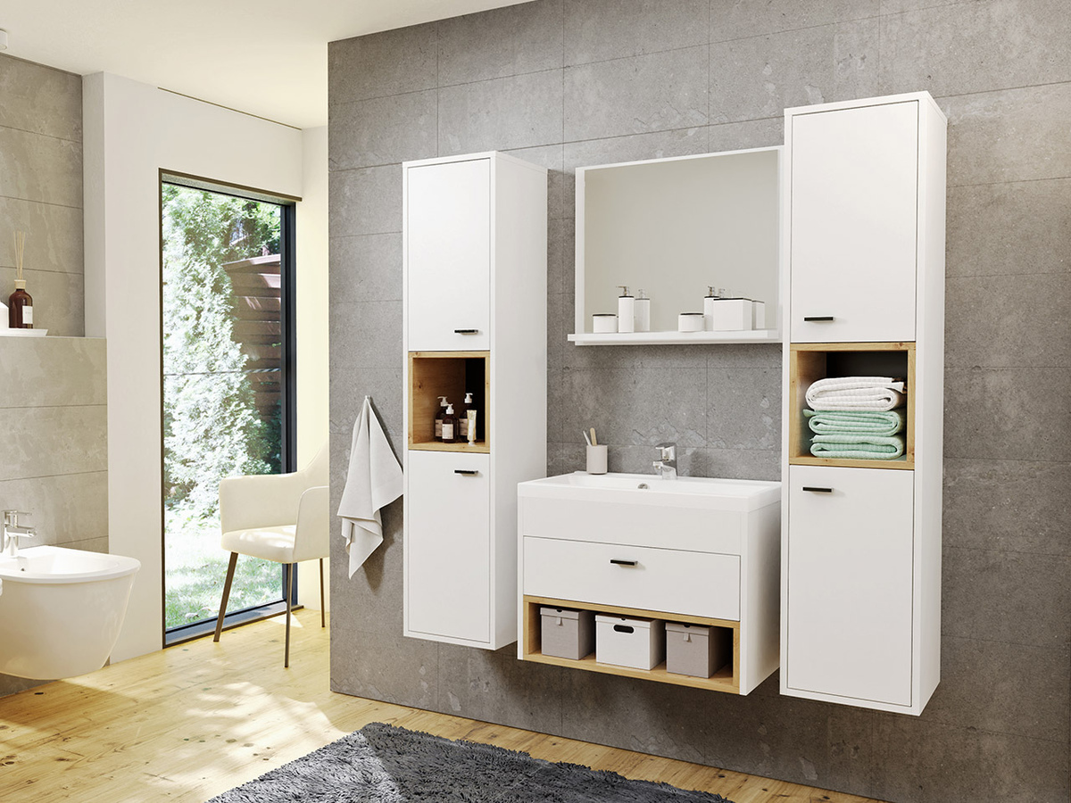 Conjunto de mueble de baño Velum II (Blanco + Roble Artisan)