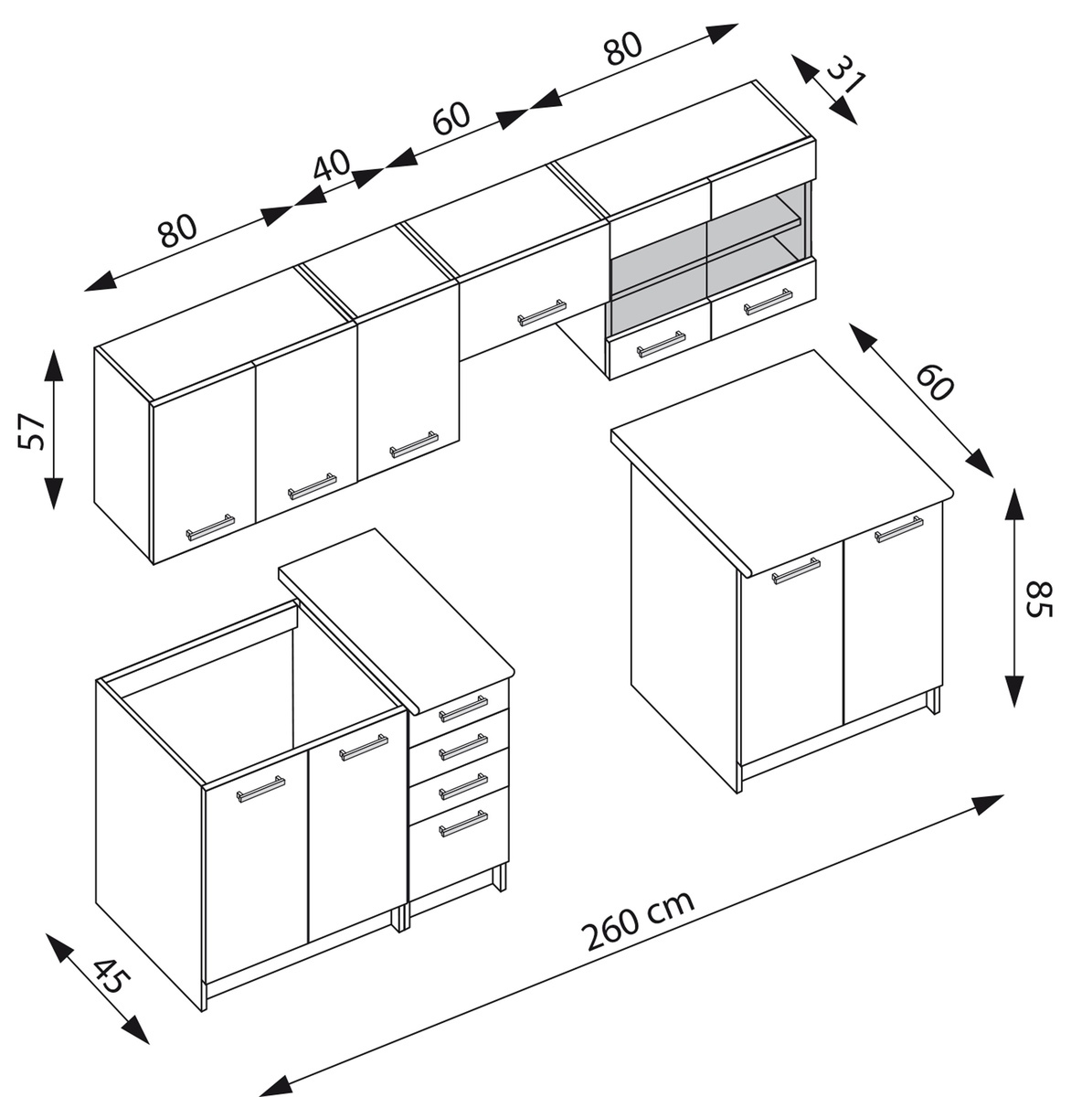 Conjunto de cocina Houston 1138 (Roble oscuro + Roble claro)
