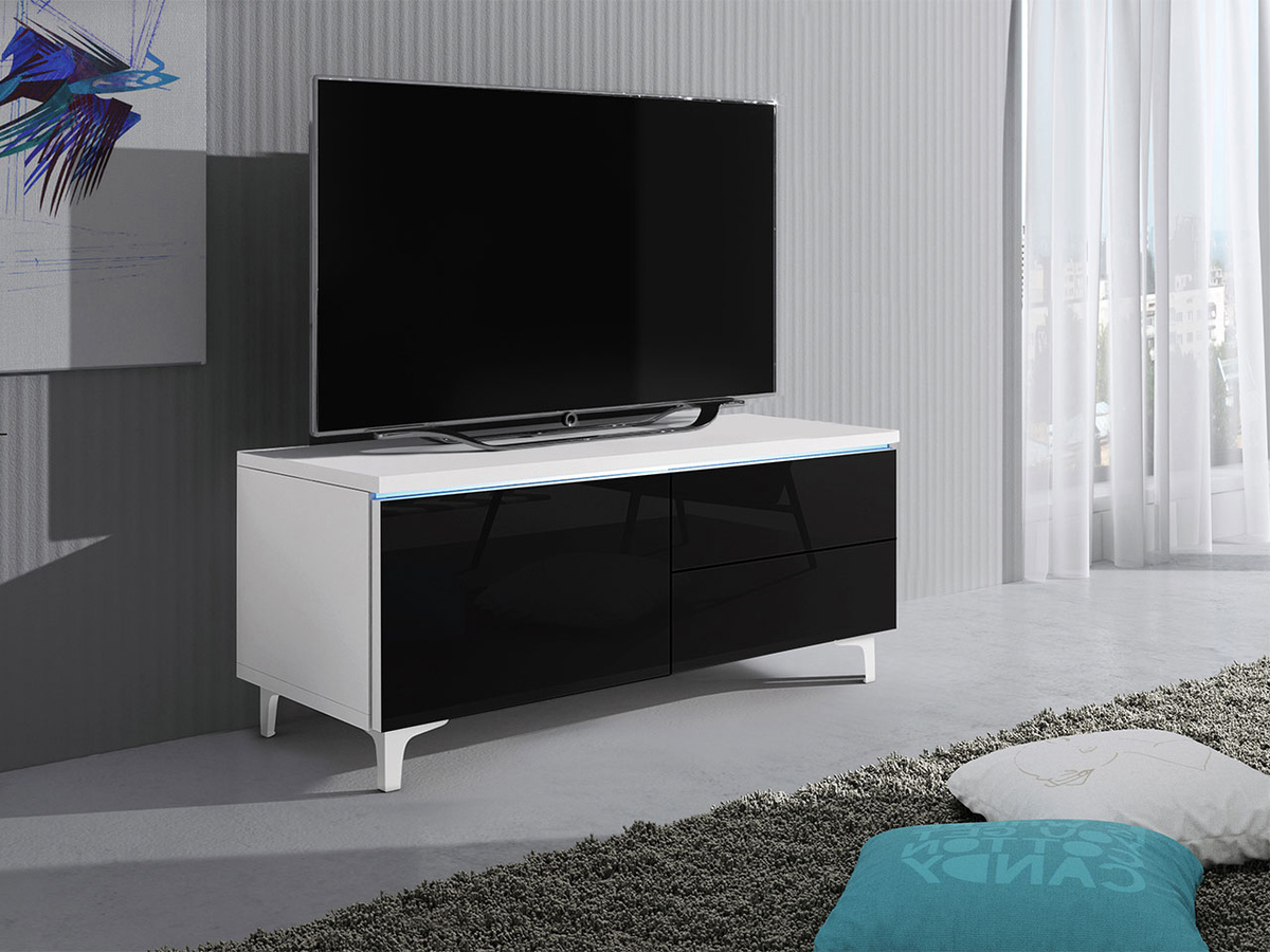 Mueble TV Uva III (Blanco + Negro brillante)