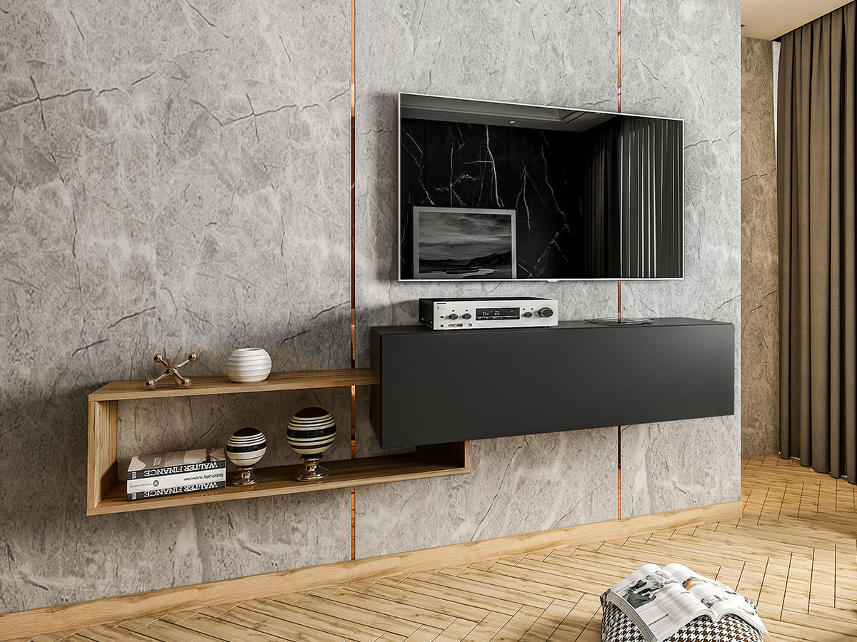 Mueble TV Utica 101 (Negro + Roble wotan)