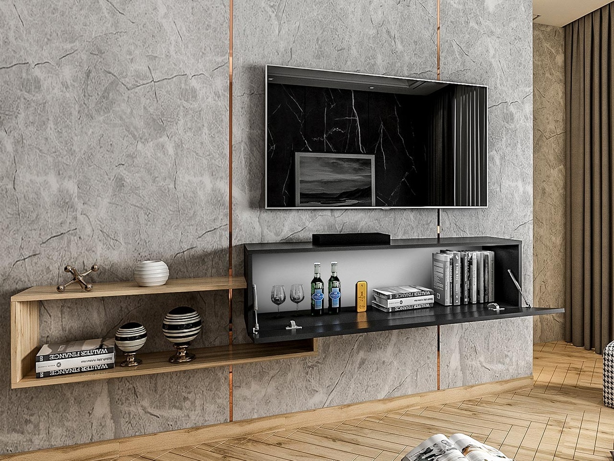 Mueble TV Utica 101 (Negro + Roble wotan)