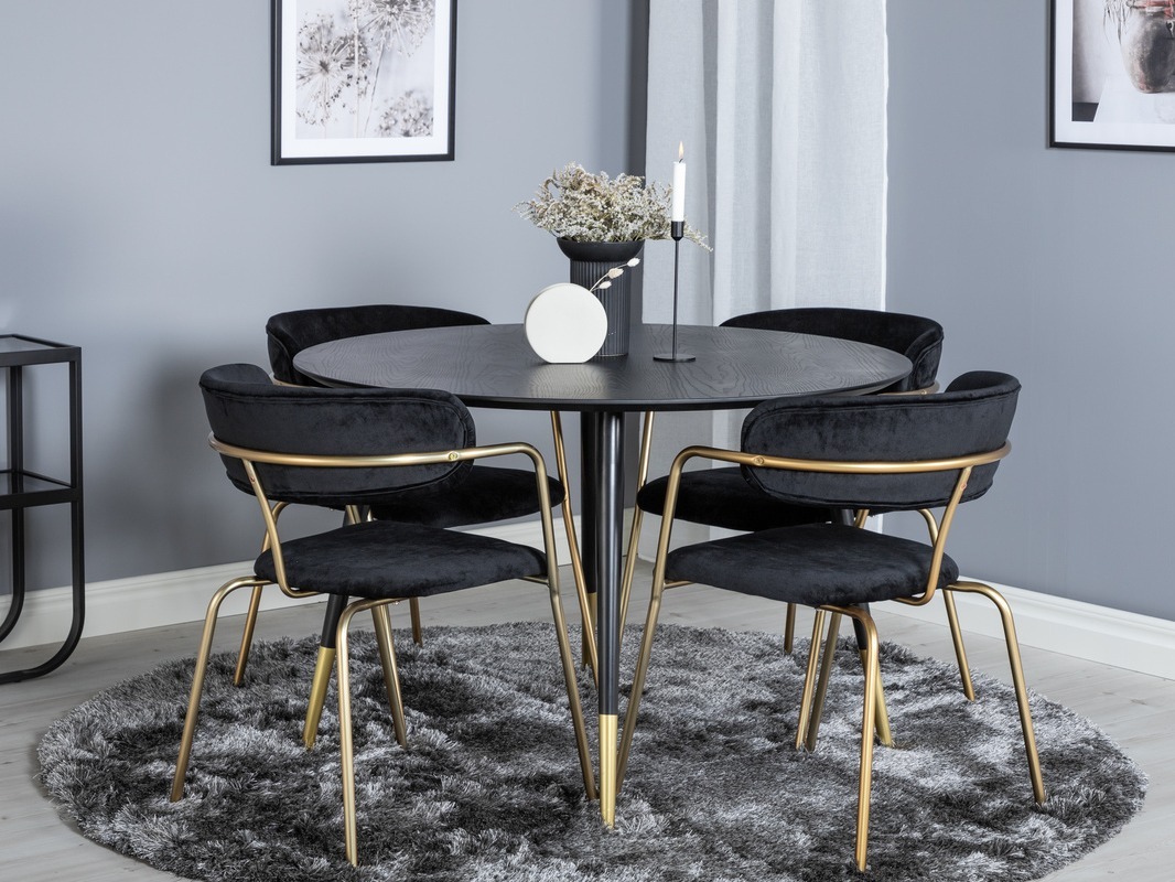 Conjunto de mesas y sillas para comedor Dallas 1180 (Negro + Dorado)
