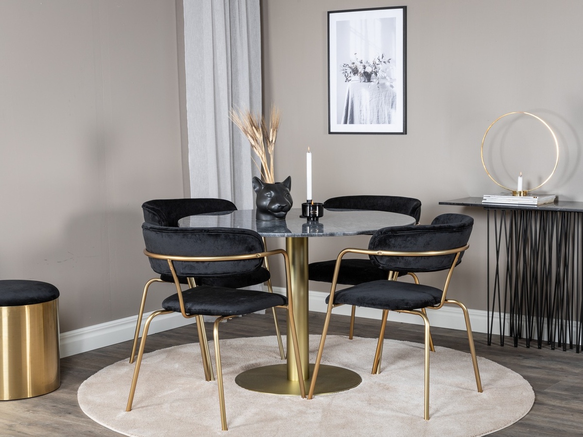 Conjunto de comedor Dallas 1208 (Negro + Dorado)