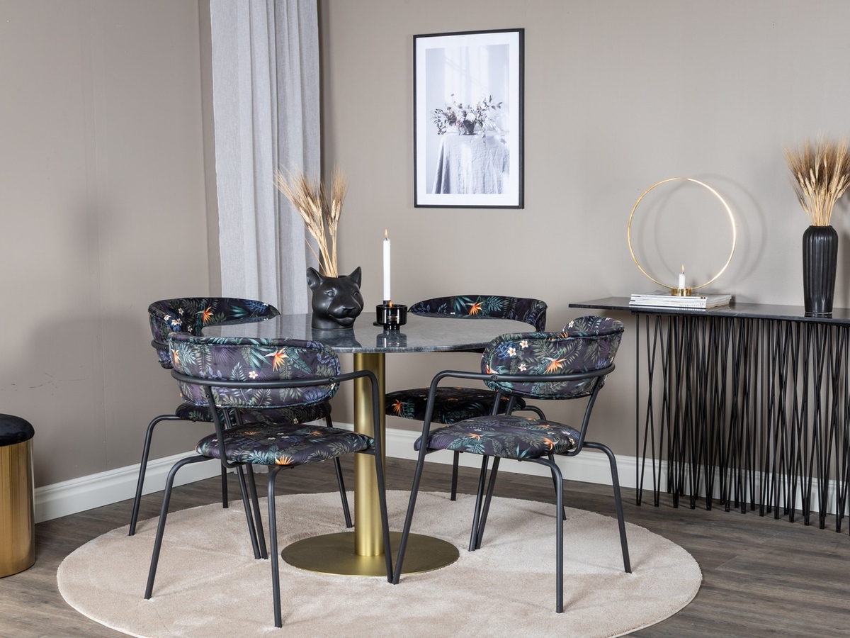 Conjunto de comedor Dallas 1208 (Patrón floral + Negro)