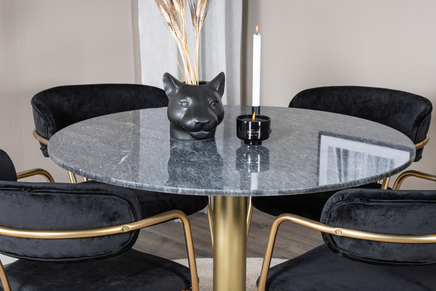 Conjunto de mesas y sillas para comedor Dallas 1208 (Negro + Dorado)