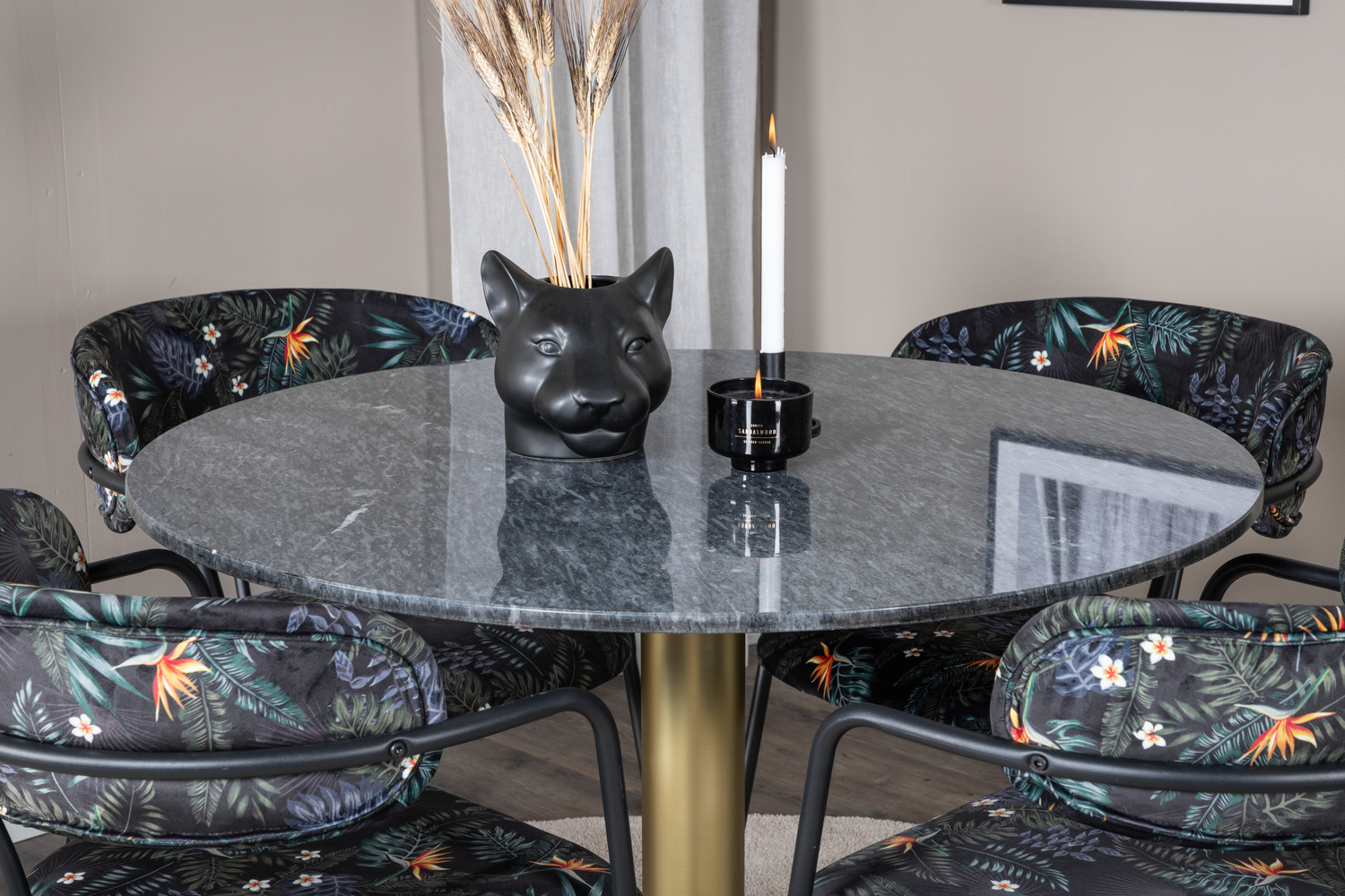 Conjunto de mesas y sillas para comedor Dallas 1208 (Patrón floral + Negro)