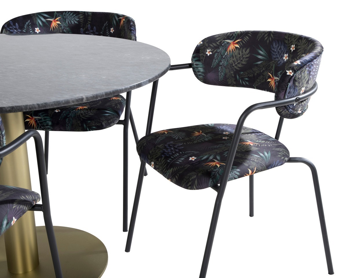 Conjunto de mesas y sillas para comedor Dallas 1208 (Patrón floral + Negro)