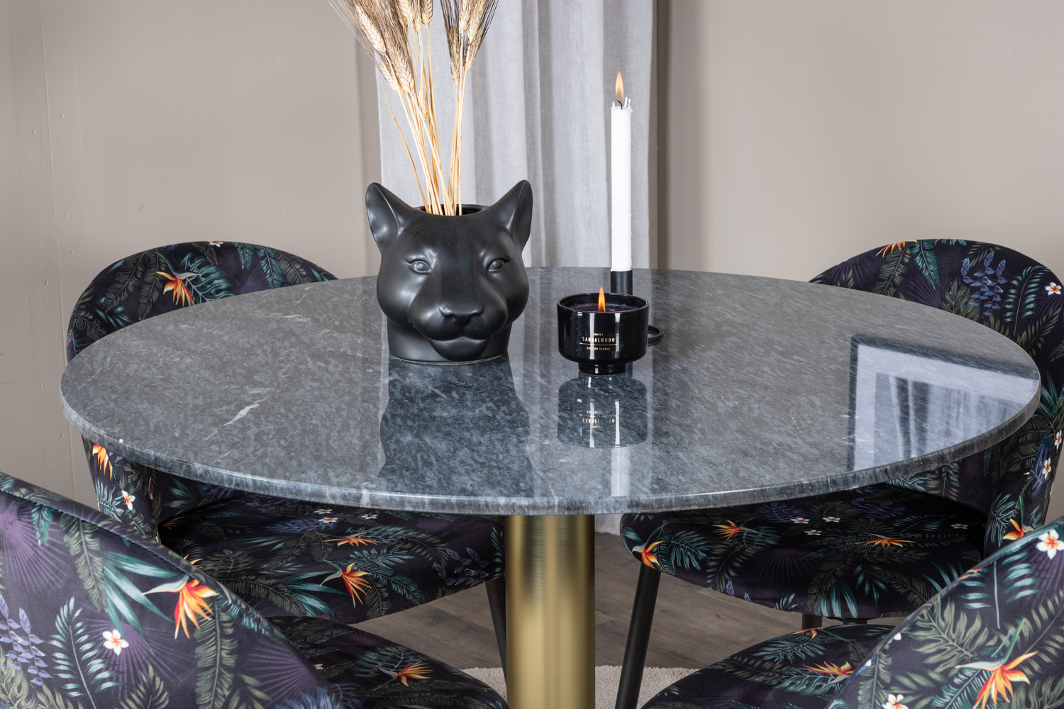 Conjunto de mesas y sillas para comedor Dallas 1219 (Patrón floral + Negro)