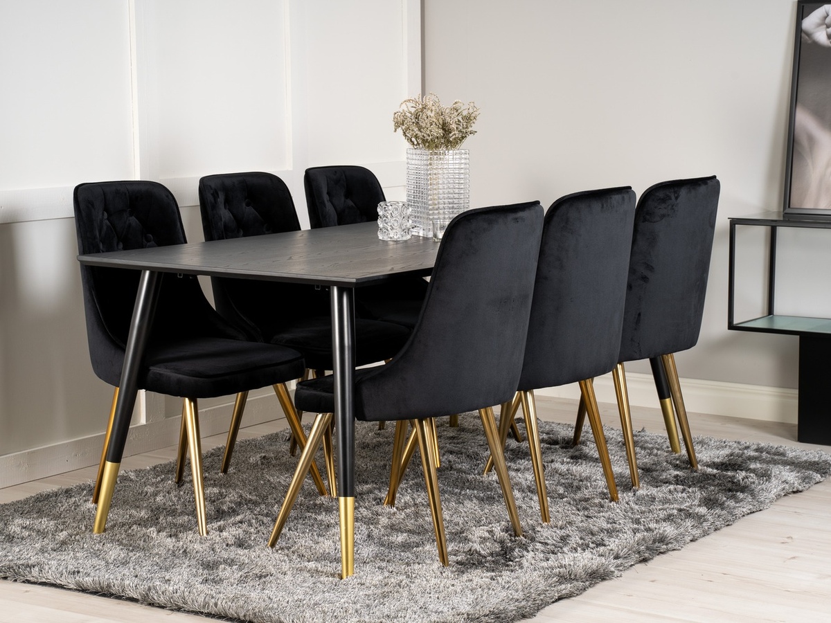 Conjunto de comedor Dallas 1256 (Negro + Dorado)