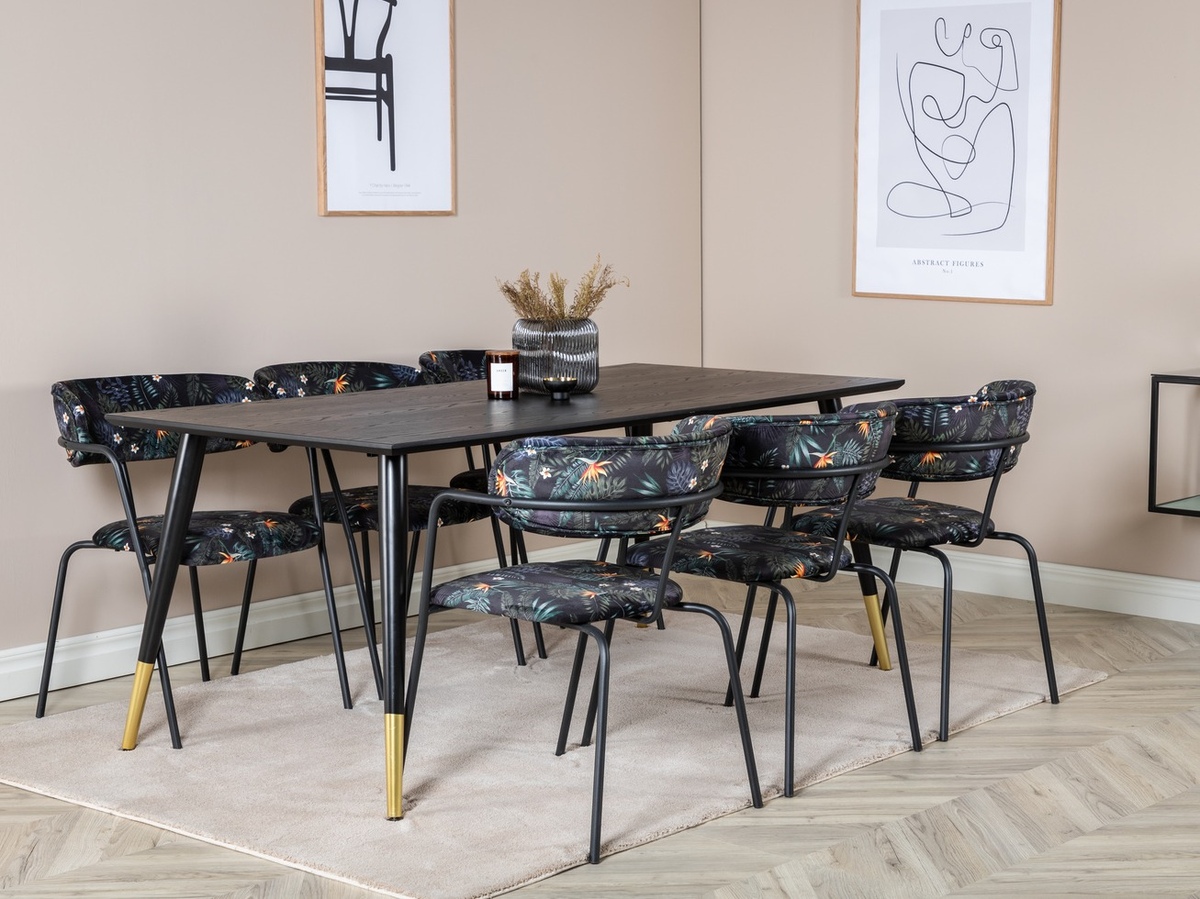 Conjunto de comedor Dallas 1258 (Patrón floral + Negro)