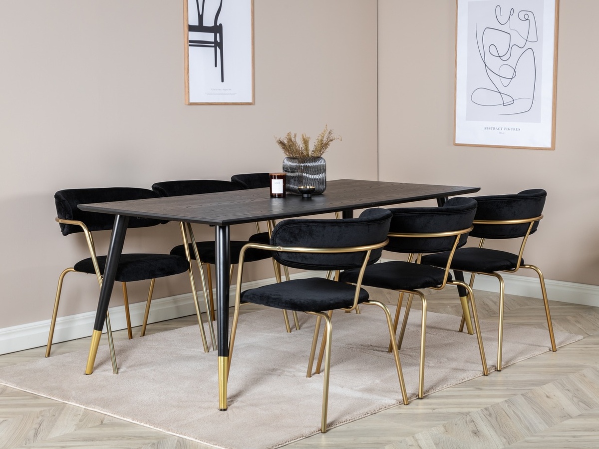 Conjunto de mesas y sillas para comedor Dallas 1258 (Negro + Dorado)