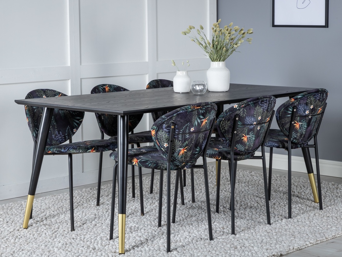 Conjunto de comedor Dallas 1260 (Patrón floral + Negro)