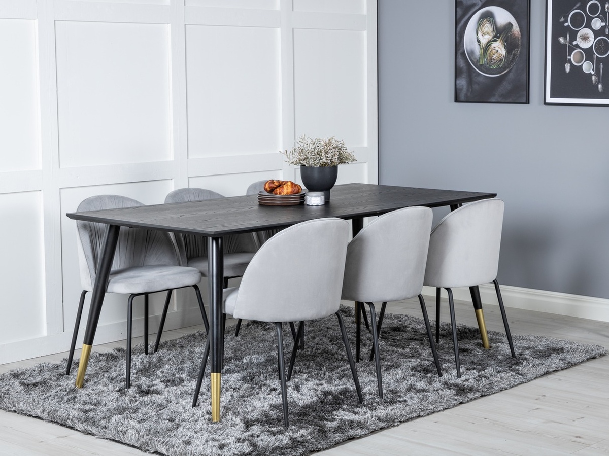 Conjunto de mesas y sillas para comedor Dallas 2600 (Negro + Latón)
