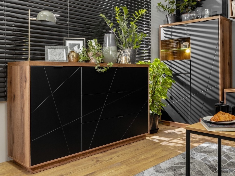 Cómoda Fivale 100 (Roble delano oscuro + Negro mate)