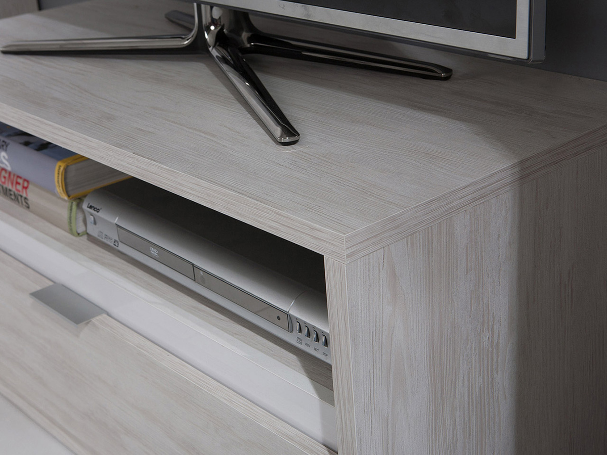Mueble TV Providence 122 (Roble blanqueado + Blanco brillante)