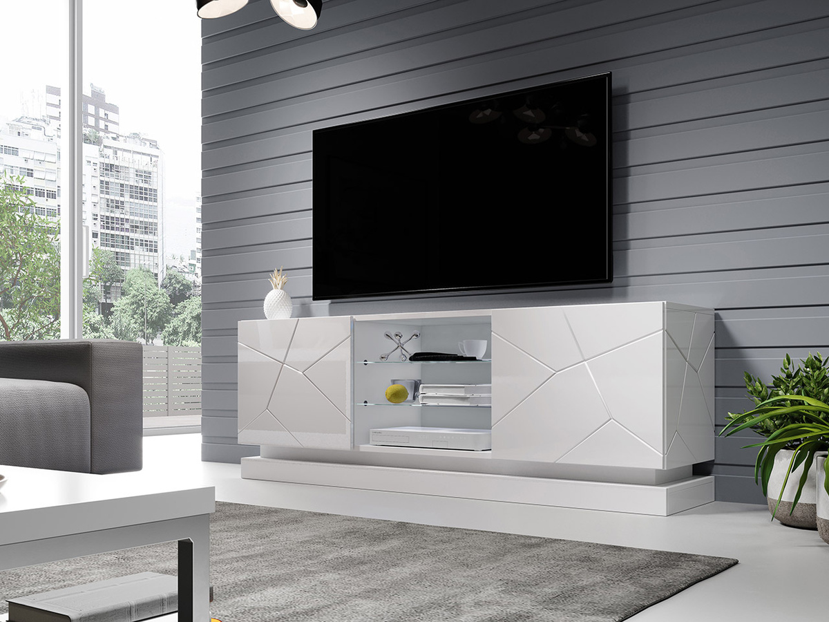 Mueble TV Charlotte 127 (Blanco + Blanco brillante)