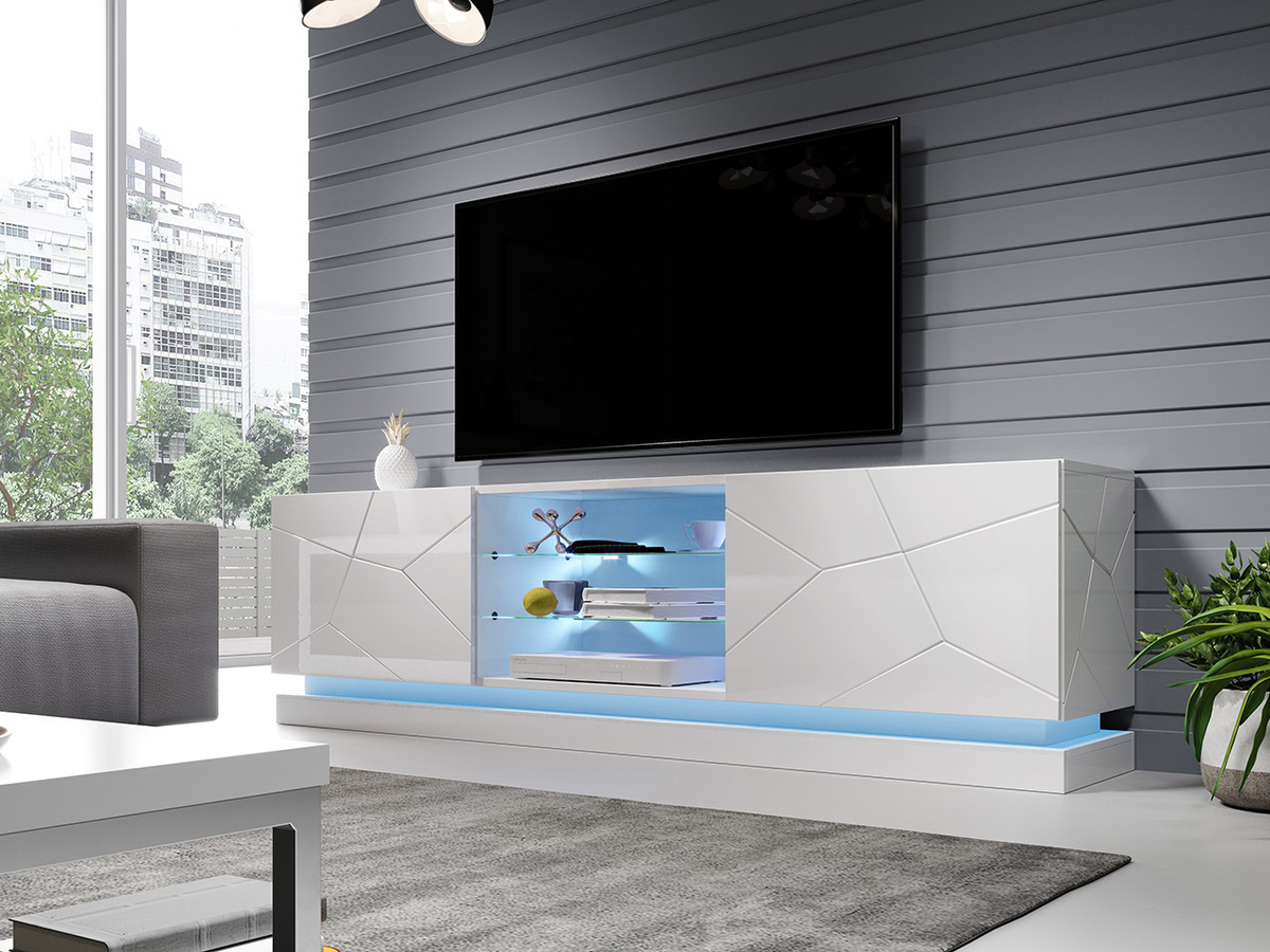 Mueble TV Charlotte 128 (Blanco + Blanco brillante)