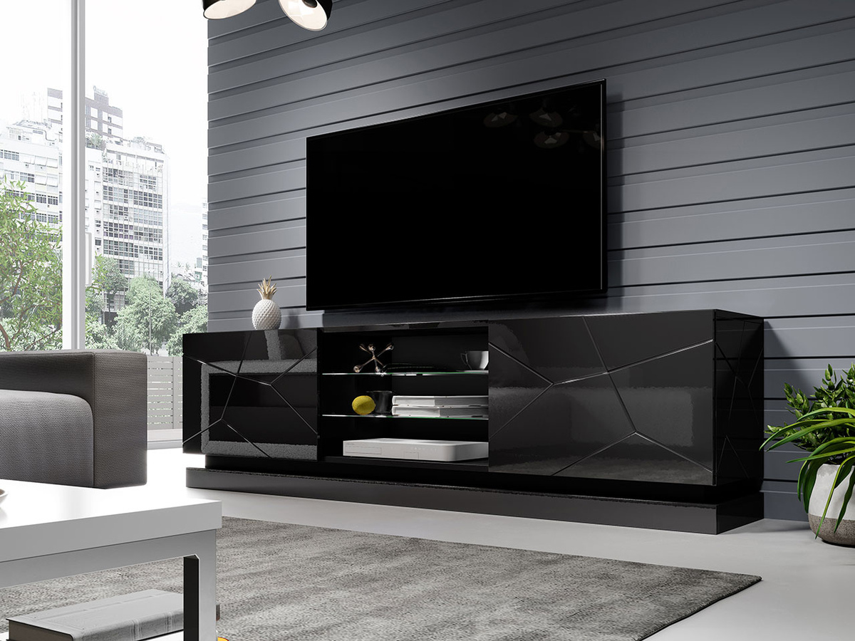 Mueble TV Charlotte 128 (Negro + Negro brillante)