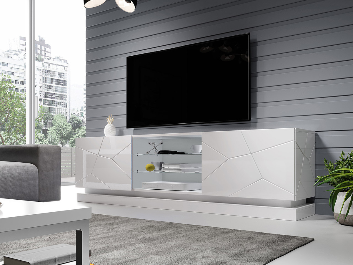 Mueble TV Linar I (Blanco + Blanco brillante)