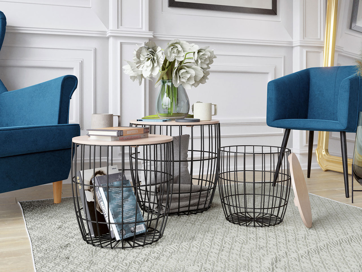 Conjunto de mesas auxiliares Aedifis (Negro + Luminoso madera)