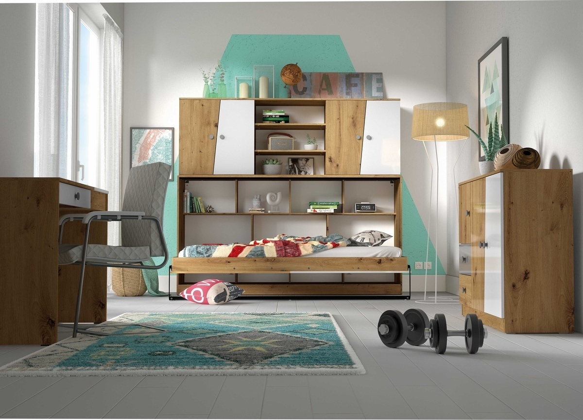 Armario de pared Mirelbu 115 (Roble Artisan + Blanco)