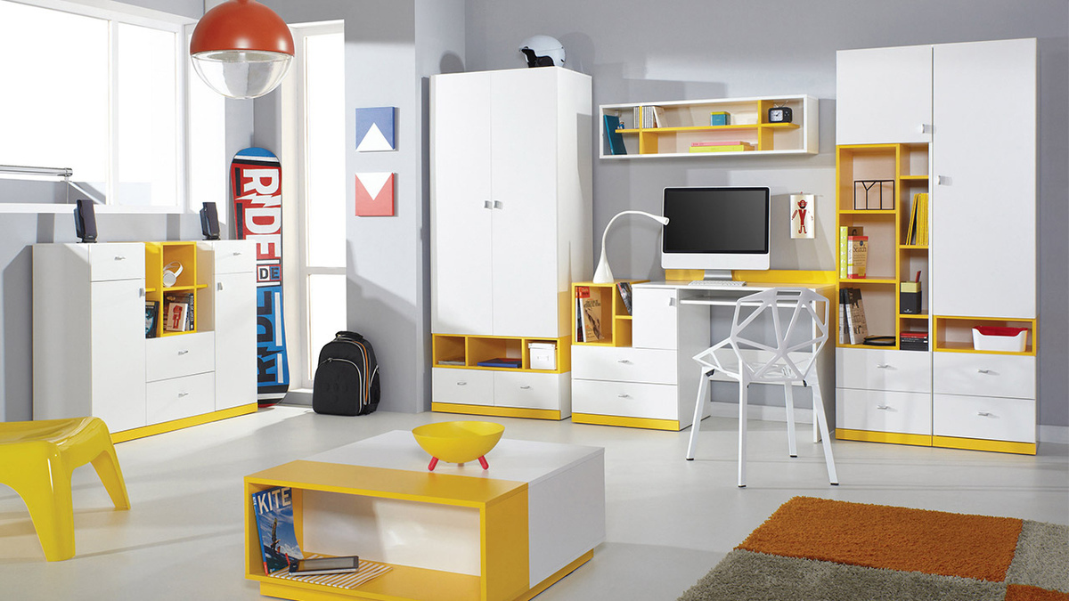 Juego de muebles Omaha E118 (Blanco + Amarillo)