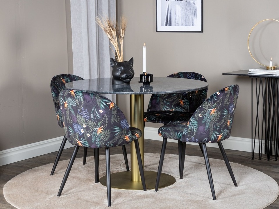 Conjunto de mesas y sillas para comedor Dallas 1219 (Patrón floral + Negro)