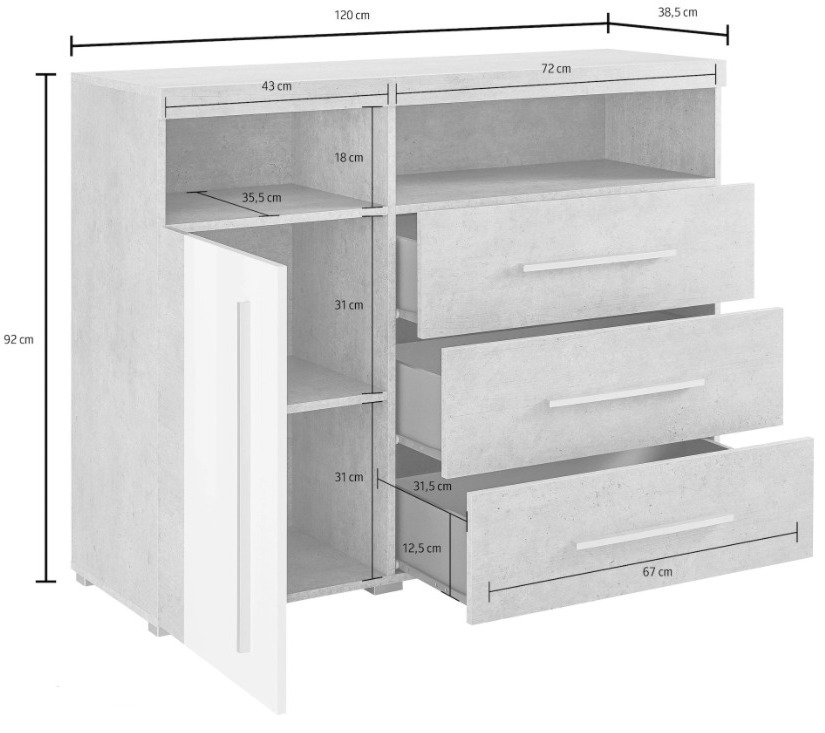 Cómoda Sorciro 102 (Nuez + Roble oscuro)