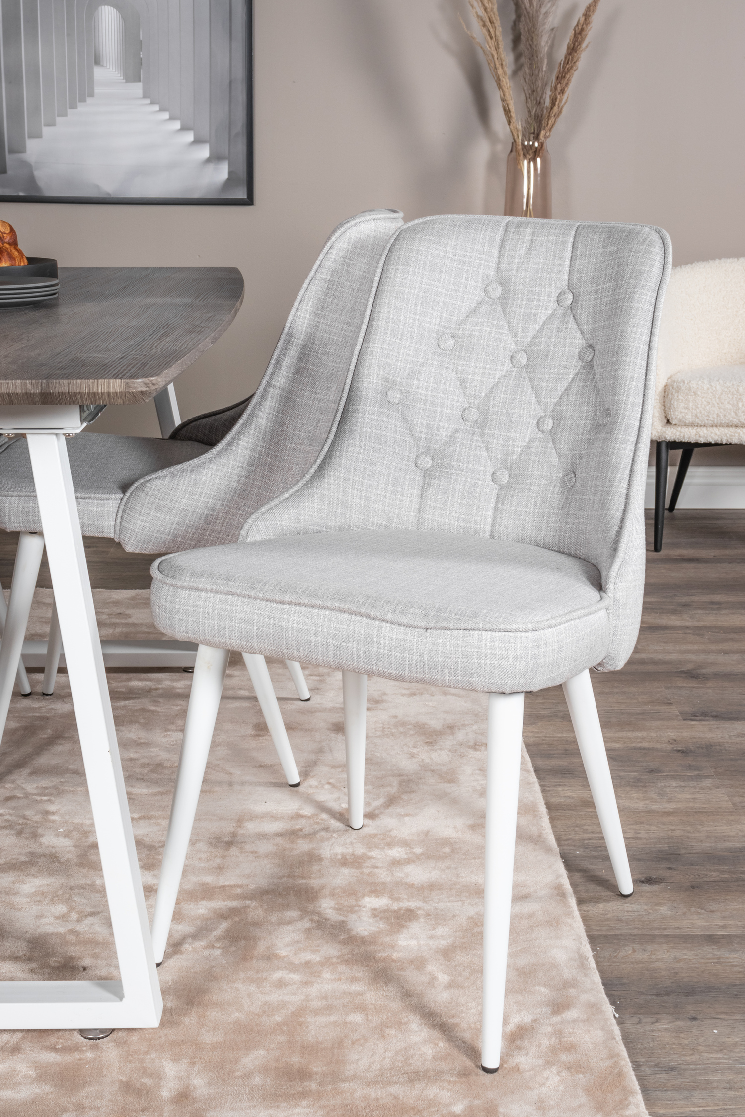 Conjunto de comedor Dallas 1805 (Blanco + Gris claro)