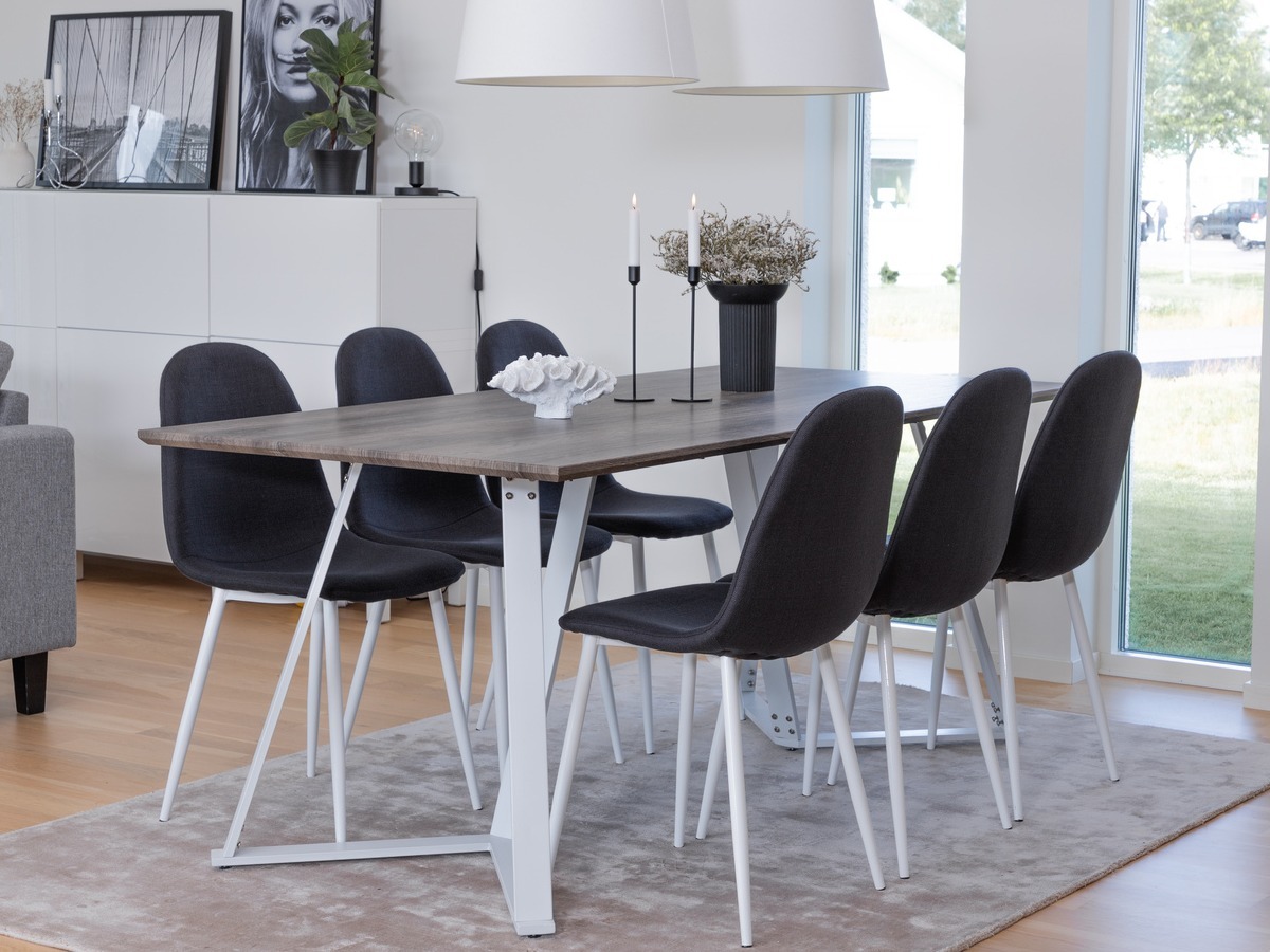 Conjunto de mesas y sillas para comedor Dallas 1804 (Blanco + Negro)