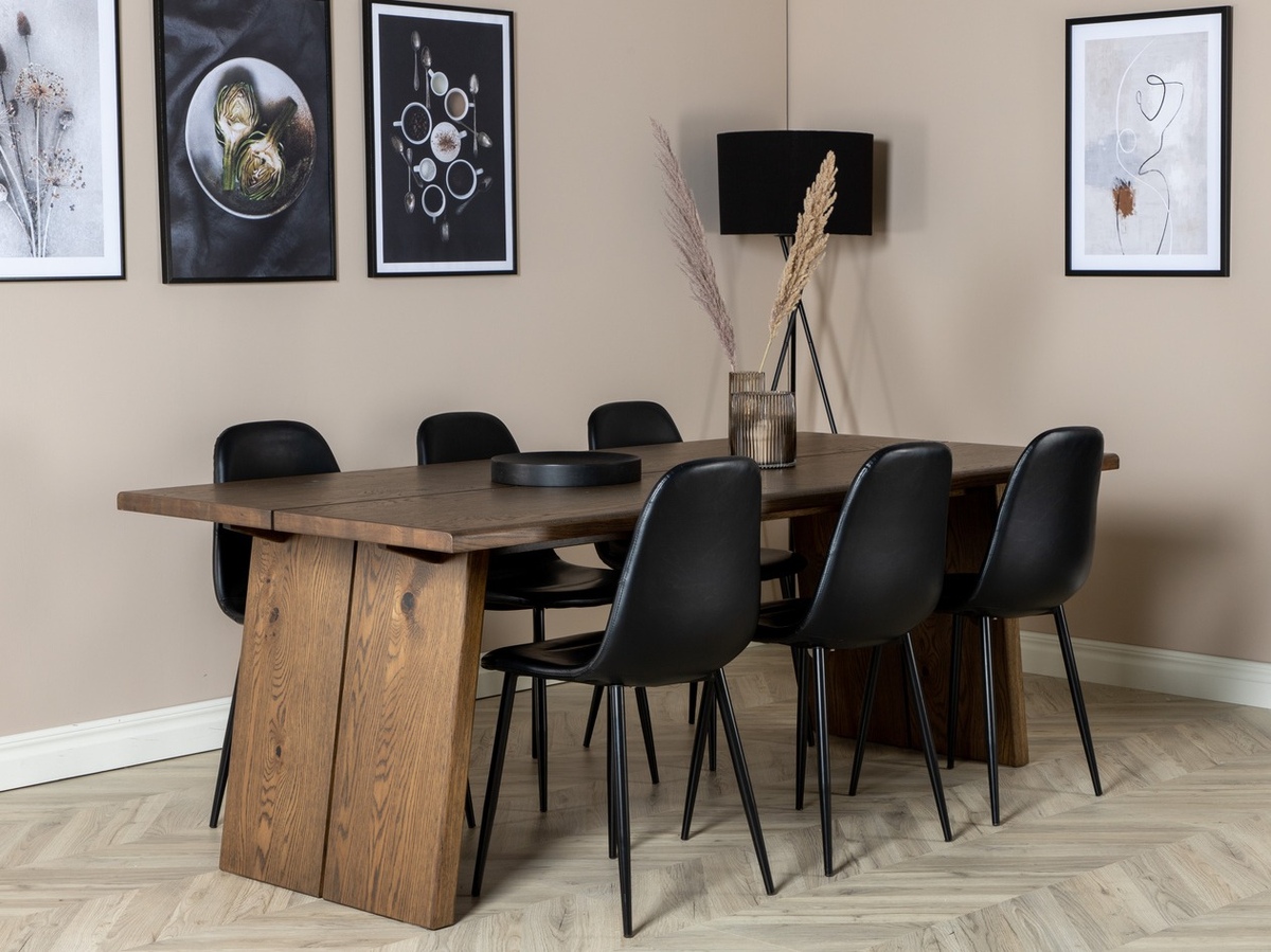 Conjunto de mesas y sillas para comedor Dallas 1841 (Roble oscuro + Negro)