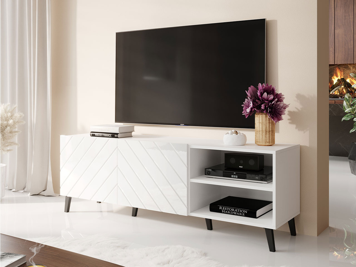 Mueble TV Charlotte 144 (Blanco + Blanco brillante)