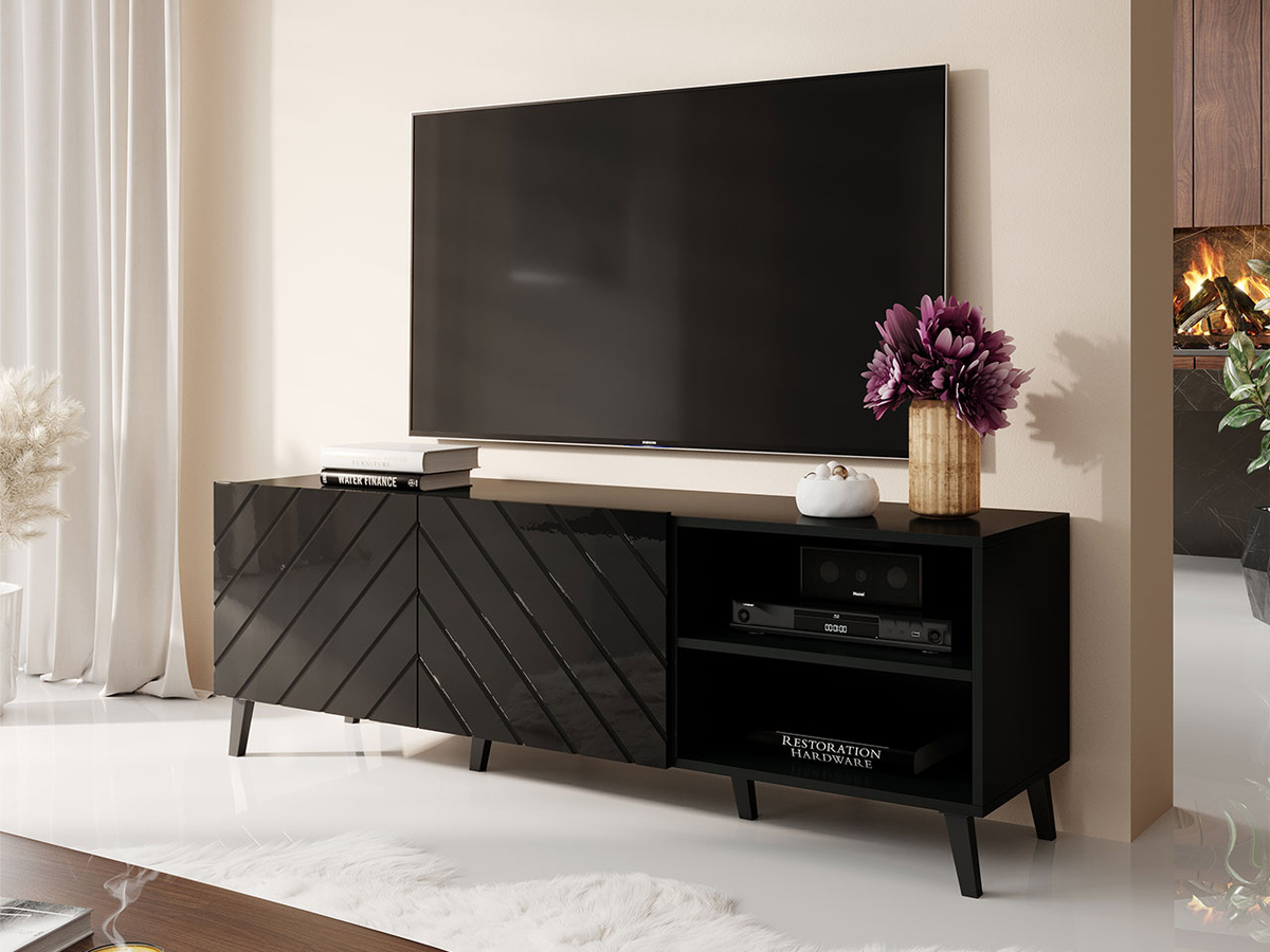 Mueble TV Charlotte 144 (Negro + Negro brillante)