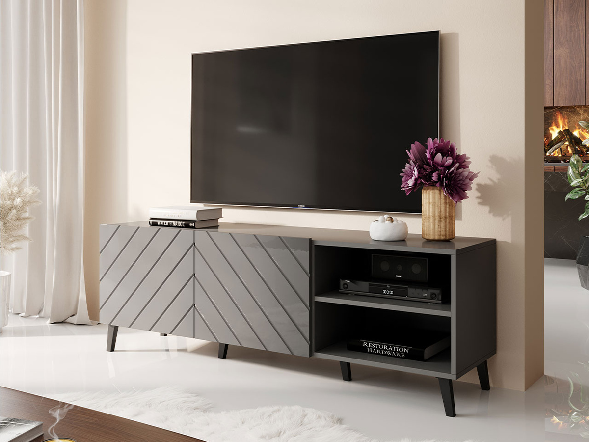 Mueble TV Charlotte 144 (Grafito + Grafito brillante)
