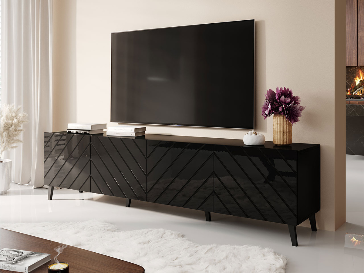 Mueble TV Charlotte 145 (Negro + Negro brillante)
