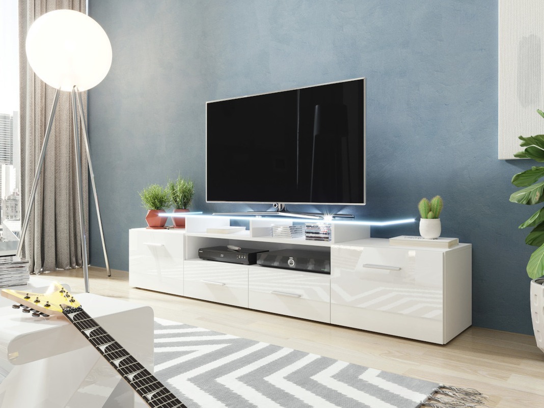 Mueble TV Charlotte 117 (Blanco + Blanco brillante)