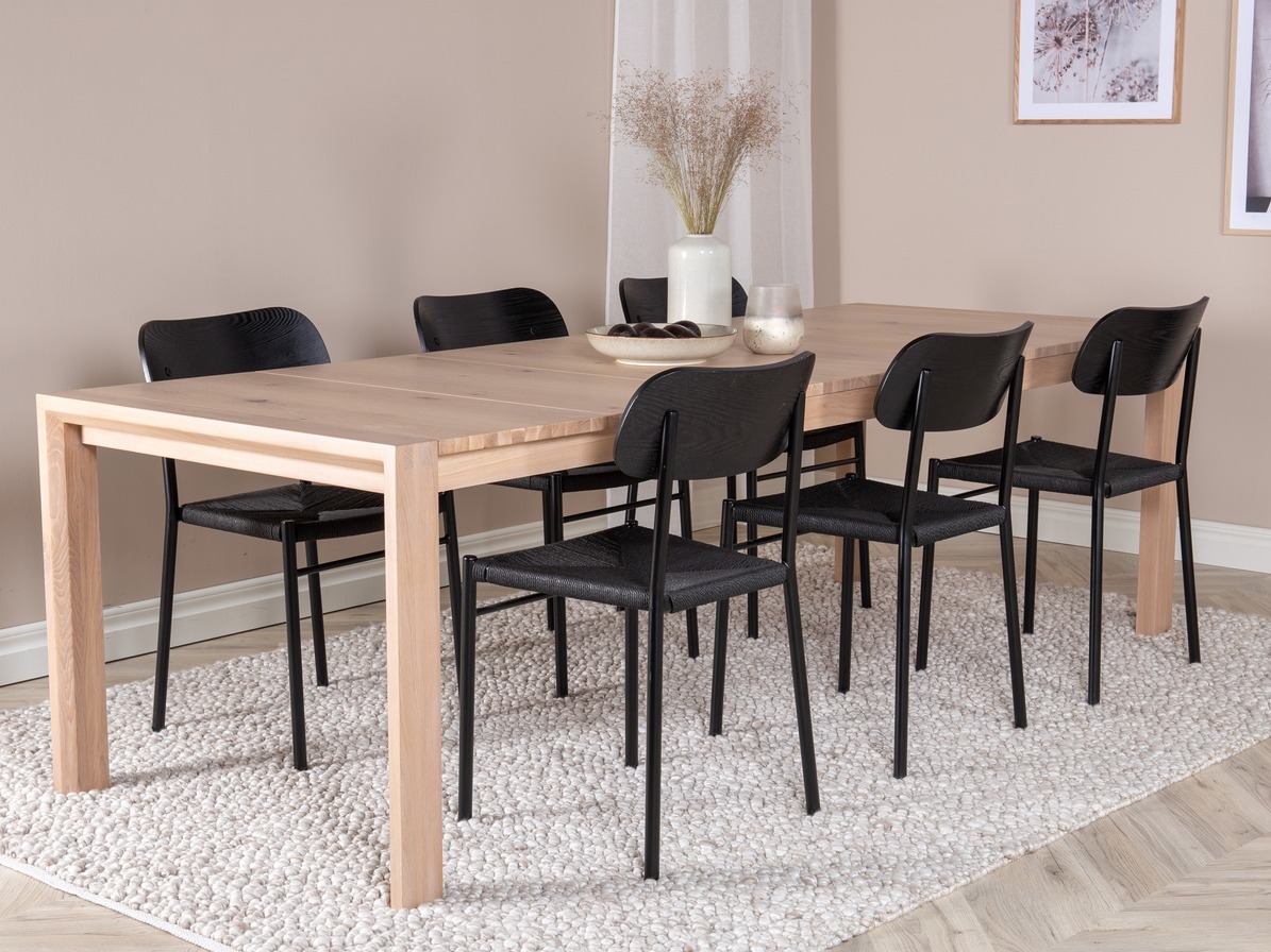 Conjunto de comedor Dallas 2021 (Negro + Luminoso madera)