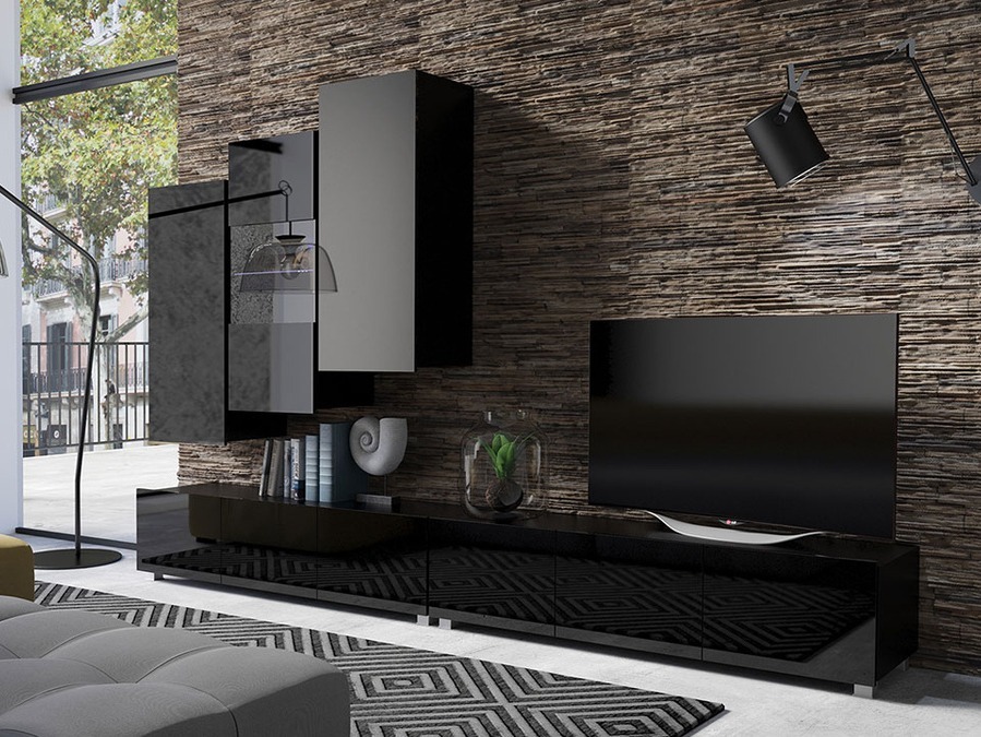 Conjunto de salón Tivdalu 133 (Negro + Negro brillante)