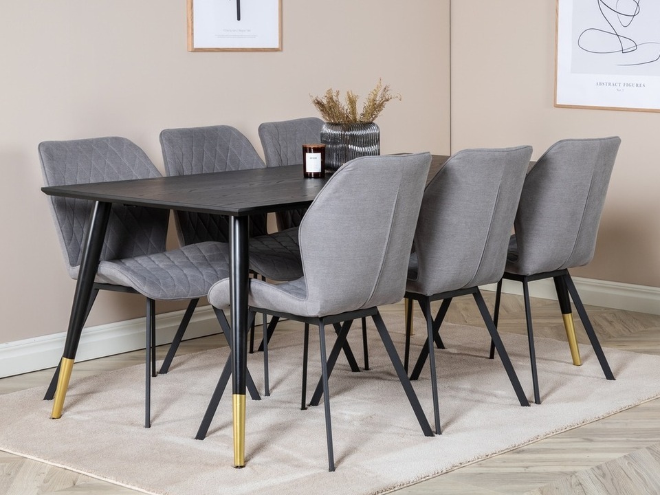 Conjunto de mesas y sillas para comedor Dallas 2582 (Negro + Latón)