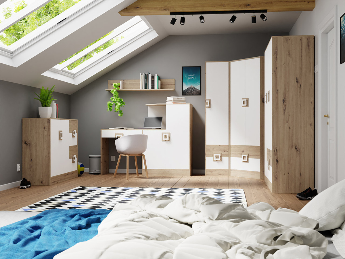 Conjuntos de muebles Tolfere 106 (Roble claro + Blanco)