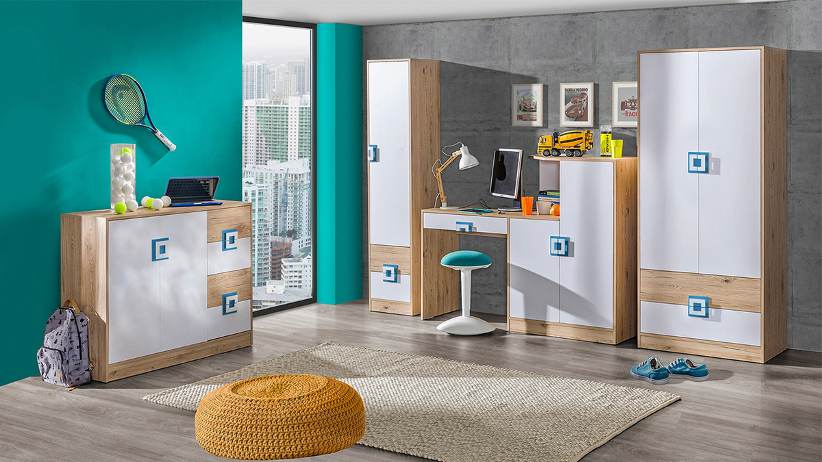 Armario Balvire 104 (Roble claro + Blanco + Rosa)