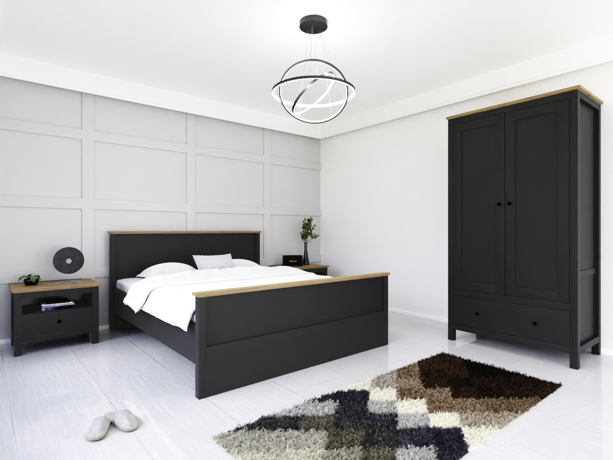 Conjunto de dormitorio Sordoro 123 (Grafito + Roble Artisan)