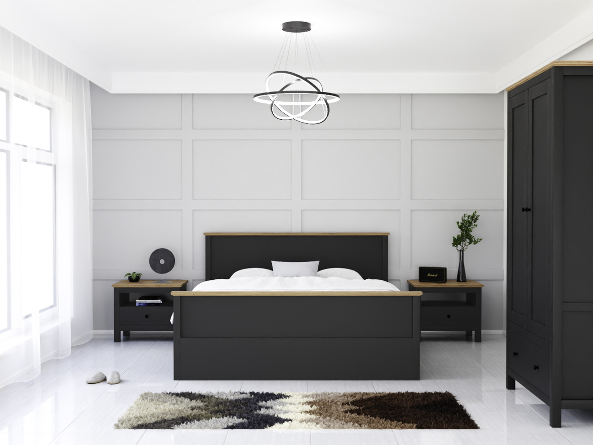 Conjunto de dormitorio Sordoro 123 (Grafito + Roble Artisan)