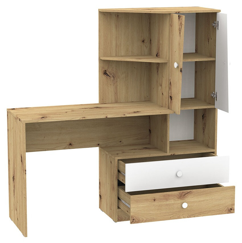 Mesa de oficina Almira 110 (Roble Artisan + Blanco + Gris)