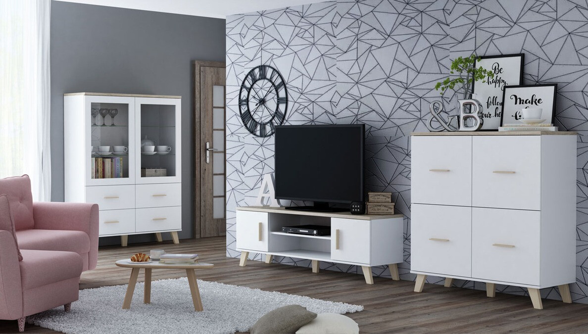 Mueble TV Larfloi 108 (Blanco + Roble Sonoma)