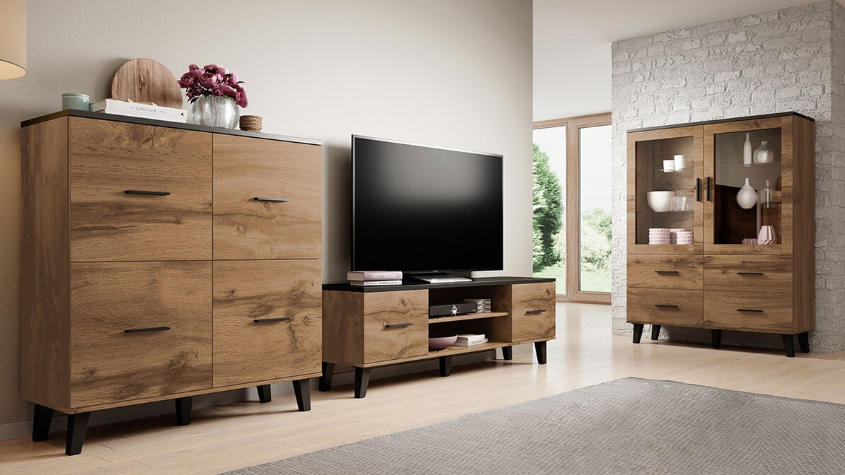 Mueble TV Larfloi 108 (Roble wotan + Negro)