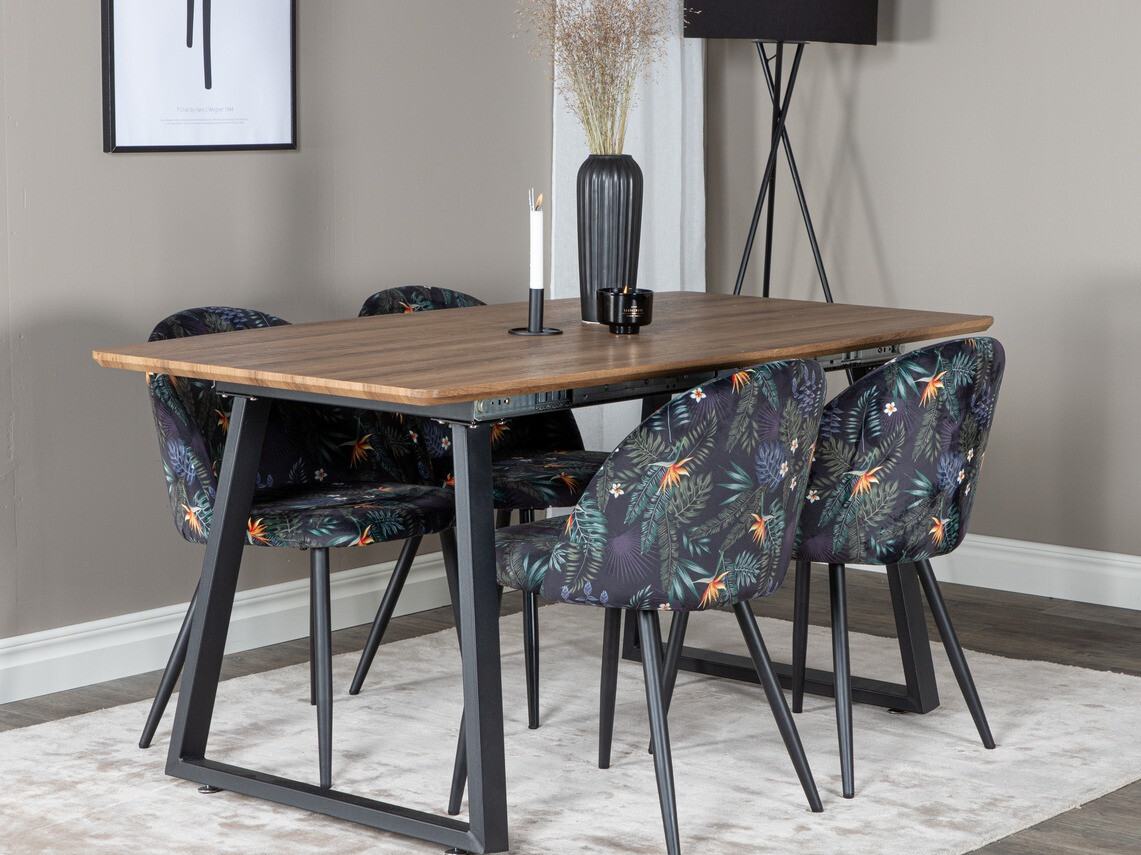 Conjunto de mesas y sillas para comedor Dallas 335 (Patrón floral + Negro)