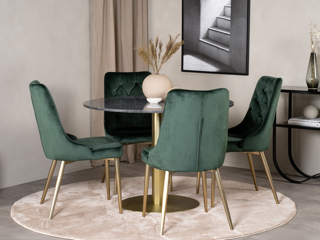 Conjunto de mesas y sillas para comedor Dallas 370 (Verde + Dorado)