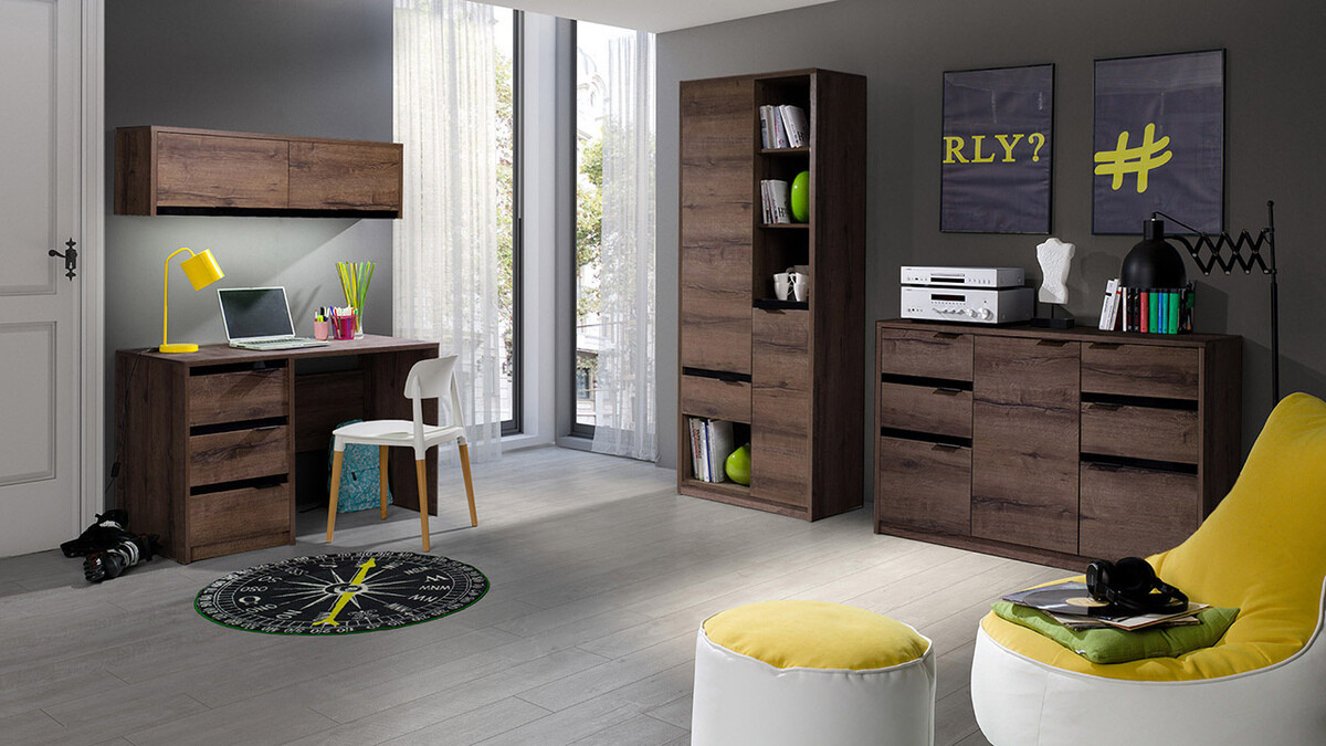 Armario de pared Fivelbo 111 (Roble del Monastery + Negro brillante)